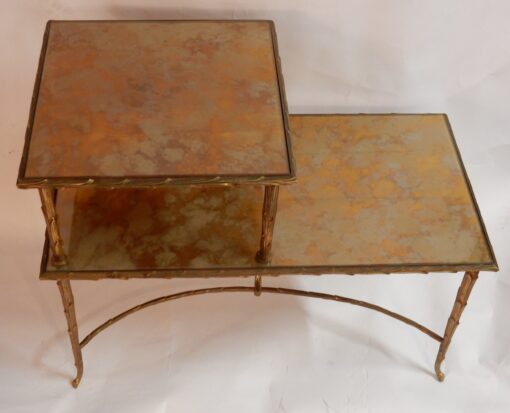1970' Table à Étage En Bronze Doré Décor Palmier Maison Charles 72 X 38 cm – Image 2
