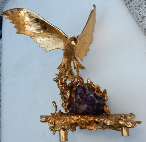 1970' Aigle en Bronze Doré Par Boeltz Signé Avec Amethiste – Image 6