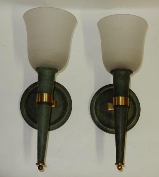 1940 '  Pair Of Wall Sconces  Art Deco By Perzel Signed - Image 3
