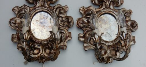 1950' Paire d Appliques Renaissance Italienne de Style En Bois Argenté – Image 8
