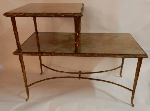 1970' Table à Étage En Bronze Doré Décor Palmier Maison Charles 72 X 38 cm – Image 4