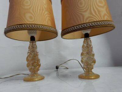 1950/70 Pair of Lamps in Murano Crystal With Gold Inside, Barovier & Toso Di Murano Signed