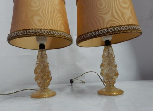 1950/70 Pair of Lamps in Murano Crystal With Gold Inside, Barovier & Toso Di Murano Signed