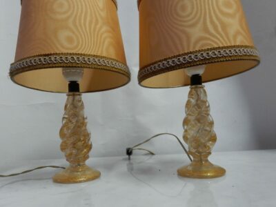 1950/70 Paire de Lampes Barovier & Toso En Cristal De Murano Avec Paillons d'Or Signées