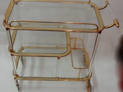 1970'  Rolling Bar Lucite and Gilted Iron