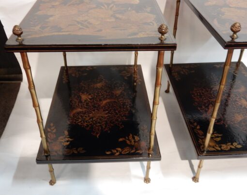 1950 ' Pair of Tables Maison Bagués Bronze Style Bamboo Golden With Trays Lacquers of China - Image 4