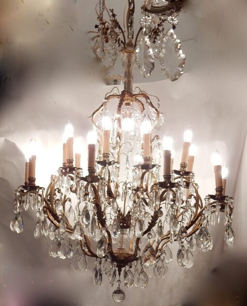 1880/1900' Lustre Cage en Bronze Doré 10 Bras 21 Lumières – Image 3