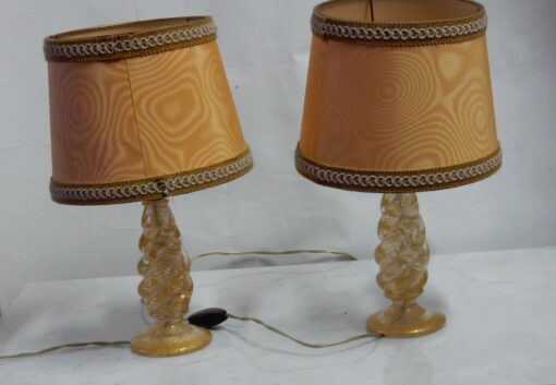 1950/70 Pair of Lamps in Murano Crystal With Gold Inside, Barovier & Toso Di Murano Signed - Image 3