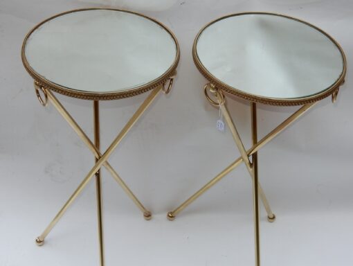 1970/80 Pedestal Pair In The Style of Jacques Adnet in Gilt  Brass with Top in Mirror Diam 33 cm - Image 4