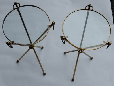 1940/50 Pedestal Pair In The Style of Jacques Adnet in Gilt  Brass with Top in Glass Diam 40 cm