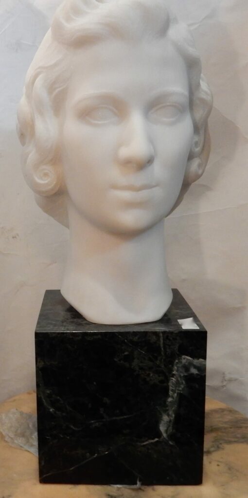 1930 'Art Deco Woman's head In Marble Signed By  M. Di Domenico
