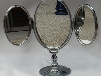 1950' Mirror For Jewerly triptych DLG Jacques Adnet Bronze Nickel-plated