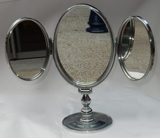 1950' Mirror For Jewerly triptych DLG Jacques Adnet Bronze Nickel-plated