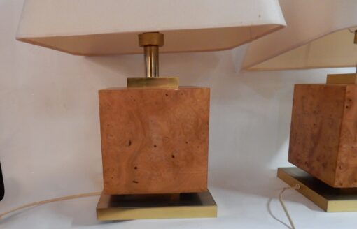 1950/70 'Pair Of Art Deco Lamps Golden Brass And Speckled Maple Magnifier - Image 5