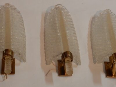 1950/70 3 Appliques Style BAROVIER & TOSO en Cristal de Murano 38 x 13 cm