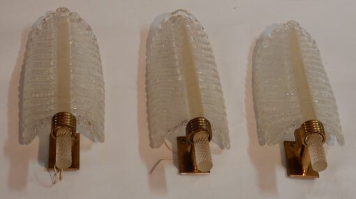 1970' 3 Wall Lamps Crystal of BAROVIER & TOSO of Murano 38 x 13 cm