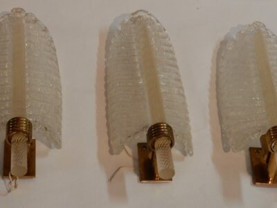 1970' 3 Wall Lamps Crystal of BAROVIER & TOSO of Murano 38 x 13 cm