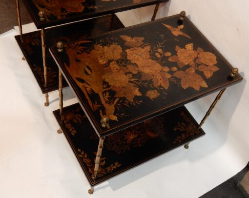 1950 ' Pair of Tables Maison Bagués Bronze Style Bamboo Golden With Trays Lacquers of China - Image 6