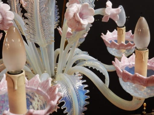 1970'  Chandelier Murano Blue And Pink Milked Colour 6 lights - Image 8