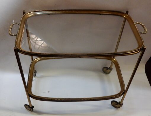 1970' Bar Roulant en Bronze et Laiton Doré Maison Baguès