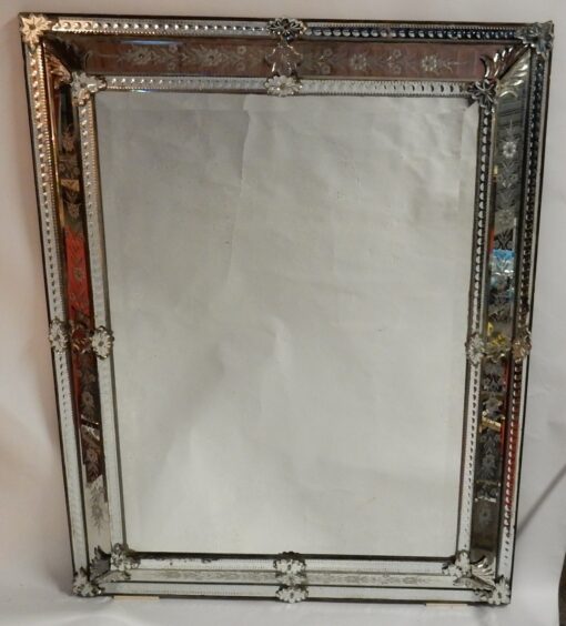 1850' Miroir Vénitien Style LXIV Décor Floral 125 x 99 cm