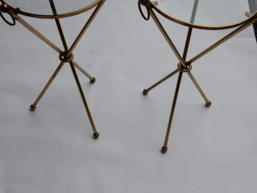 1940/50 Pedestal Pair In The Style of Jacques Adnet in Gilt  Brass with Top in Glass Diam 40 cm - Image 3