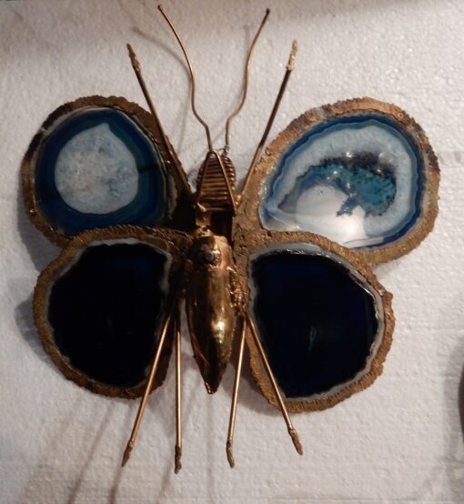 1970' Wall Lamp Butterfly Duval Brasseur Or Isabelle FaureWith Wings Blues Agates  37 X H  38 CM - Image 7