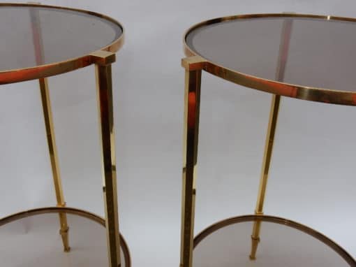 1970/80 Pedestal Pair  in Gilt  Bronze with Top in Glass Maison Ramsay - Image 5