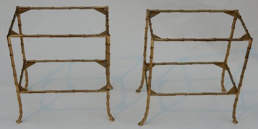 1950/70' Paire de Tables en Bronze Doré à 2 Niveaux Maison Baguès Plateaux Miroirs Vieillis Oxydés 38 X 21 cm – Image 2