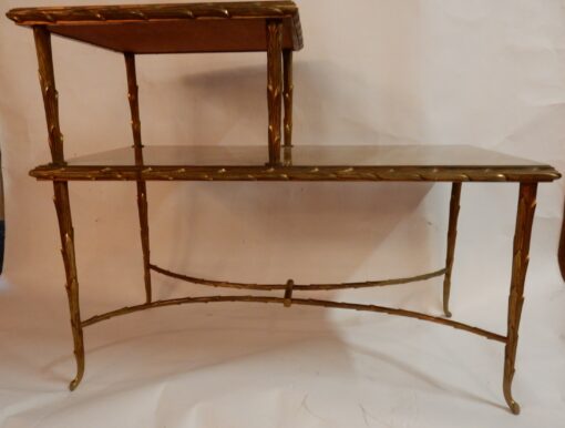 1970' Table à Étage En Bronze Doré Décor Palmier Maison Charles 72 X 38 cm – Image 6