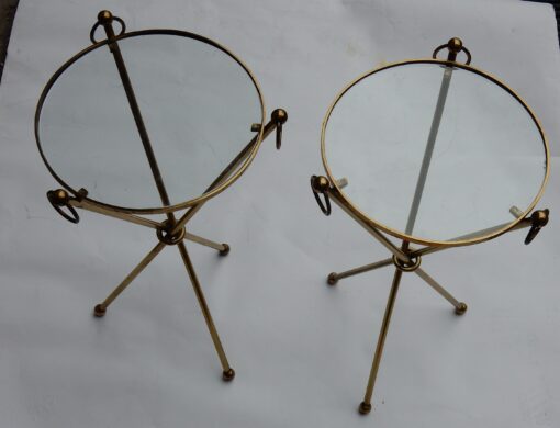 1940/50 Pedestal Pair In The Style of Jacques Adnet in Gilt  Brass with Top in Glass Diam 40 cm - Image 4