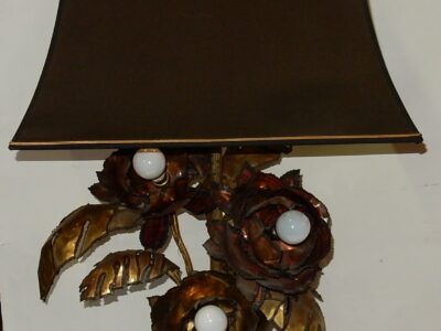 1970' Anemones Lamp in Metal Maison Jansen Style 3 Heads Baroque Style