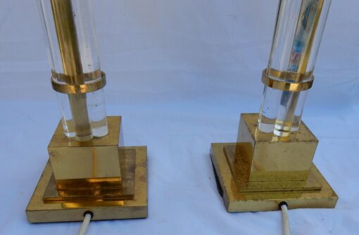 1970' Pair of Lamps in Lucite And Brass Gilted Columns Deco - Image 6