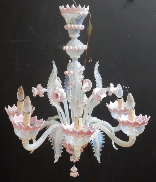 1970'  Chandelier Murano Blue And Pink Milked Colour 6 lights - Image 3