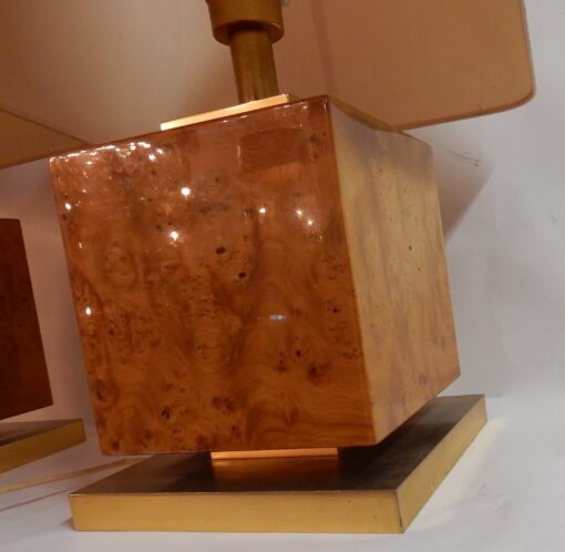 1950/70 'Pair Of Art Deco Lamps Golden Brass And Speckled Maple Magnifier - Image 4