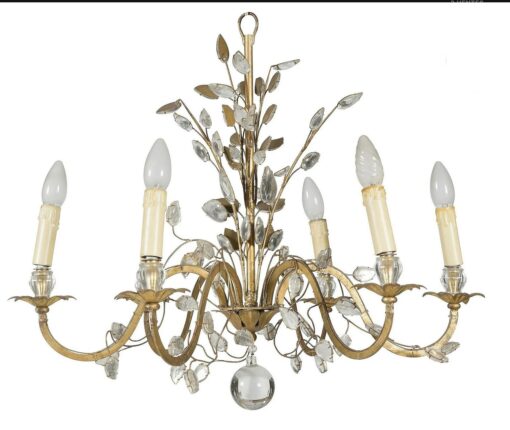 1950/70 Chandelier And Pair Of Walls Sconces Maison Baguès Foliage And Flowers - Image 2