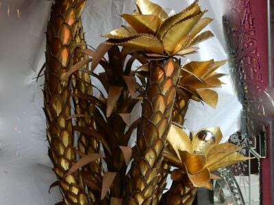 1970' Plante Carnivore Éclairante en Laiton Maison Jansen 5 Têtes Style Baroque