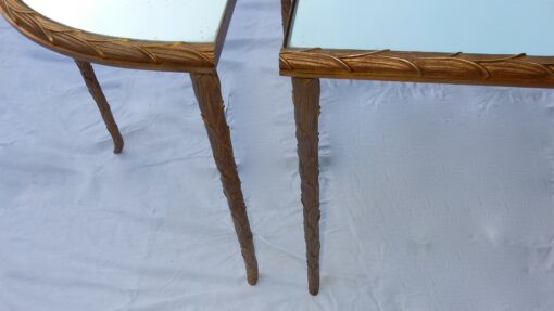 1970's Maison Charles Golden Brass Tripartite Table Palm Tree Deco With Mirror Trays - Image 5