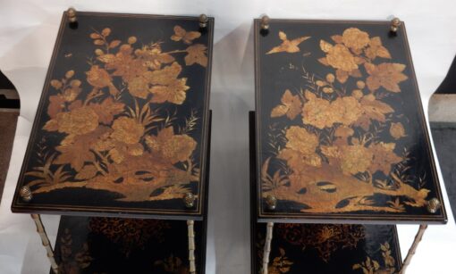 1950' Paire de Tables Maison Bagués Decor Bambou en Bronze Doré Avec Plateaux Laque de Chine – Image 8