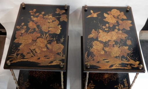 1950 ' Pair of Tables Maison Bagués Bronze Style Bamboo Golden With Trays Lacquers of China - Image 8