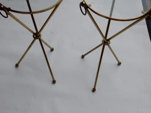 1940/50 Pedestal Pair In The Style of Jacques Adnet in Gilt  Brass with Top in Glass Diam 40 cm - Image 2