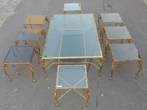 1950/70' Bronze Coffee Table With Swan and its 6 Pieces of Sofas 145 x 94 cm