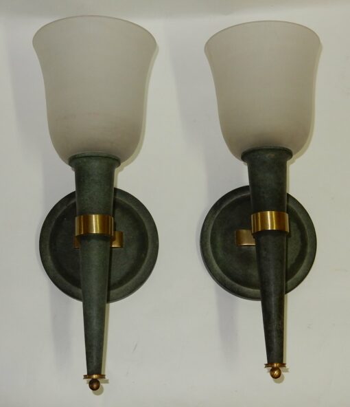 1940 '  Pair Of Wall Sconces  Art Deco By Perzel Signed - Image 4