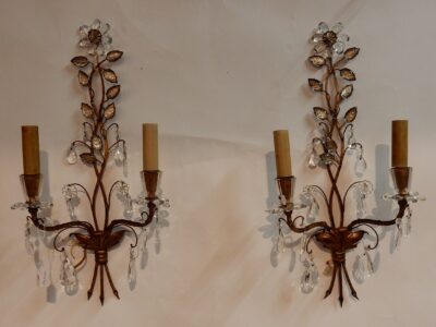1970' Pair Wall Lamp has the Flower Baguès H 49 cm