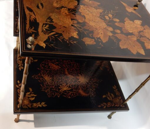 1950 ' Pair of Tables Maison Bagués Bronze Style Bamboo Golden With Trays Lacquers of China - Image 5