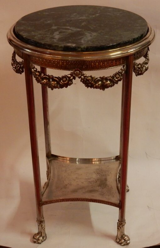 1900 'Pedestal Table In Silver Metal Green Marble Diameter 51 cm