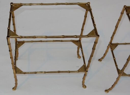 1950/70' Paire de Tables en Bronze Doré à 2 Niveaux Maison Baguès Plateaux Miroirs Vieillis Oxydés 38 X 21 cm – Image 7