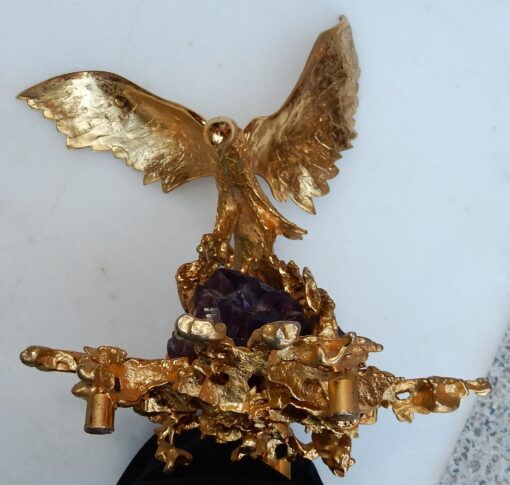 1970' Aigle en Bronze Doré Par Boeltz Signé Avec Amethiste – Image 3