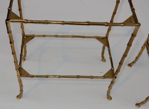 1950/70' Paire de Tables en Bronze Doré à 2 Niveaux Maison Baguès Plateaux Miroirs Vieillis Oxydés 38 X 21 cm – Image 8