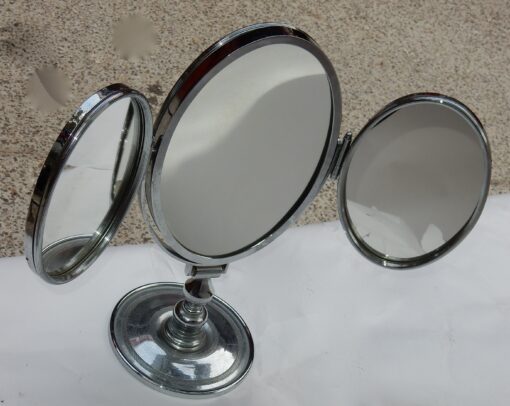 1950' Mirror For Jewerly triptych DLG Jacques Adnet Bronze Nickel-plated - Image 5